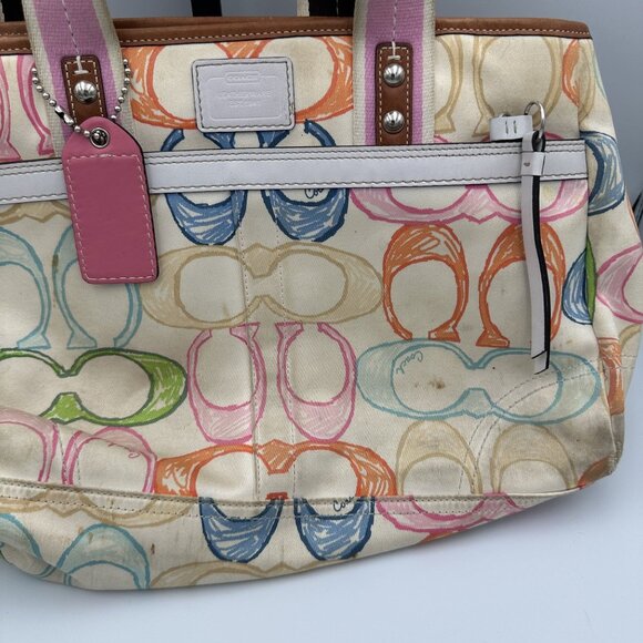 Coach Hampton Scribble Tote Bag Multicolor Canvas Leather Trim - Picture 4 of 9